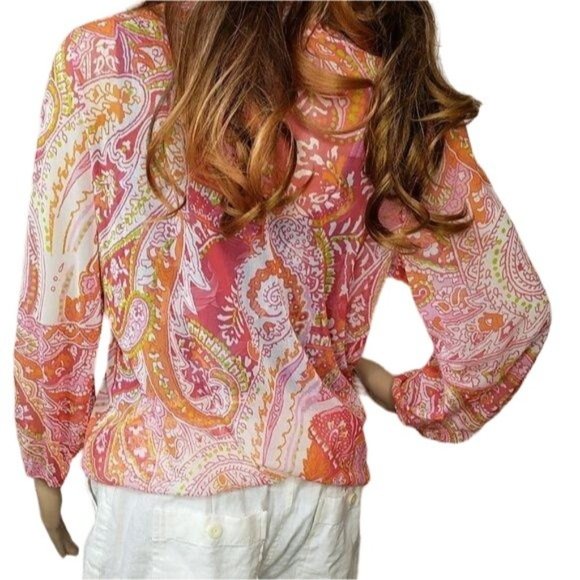 I.N.C beach swim suit coverup mesh sheer orange, beaded, paisley boho size M - Picture 4 of 6
